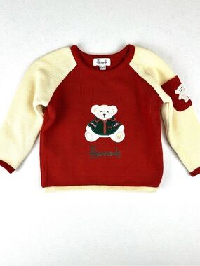 Harrods Appliqué Bear Sweater Raglan Sleeve Holiday Christmas Unisex 2-3T